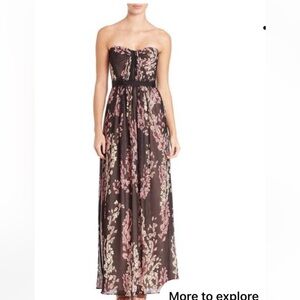 BCBGMaxAzria Amber Strapless Floral Print Sheer Gown size 0